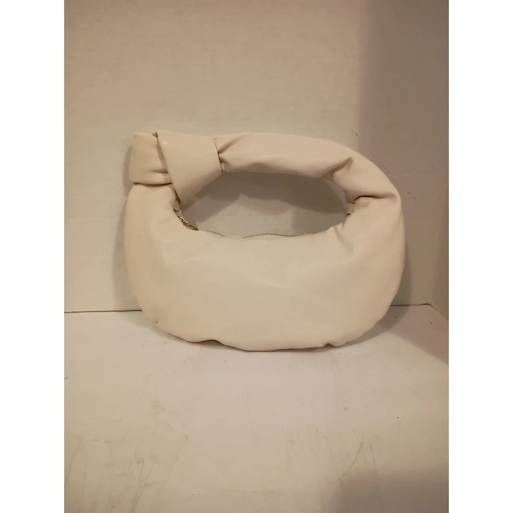 Melie Bianco Ivory Vegan Leather Knotted Hobo‎ Bag Cream Slouchy Handbag